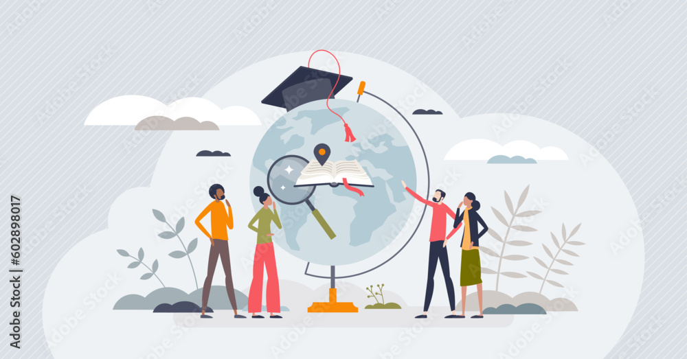 Poster global education and learning abroad for knowledge tiny person concept. study in university for acad