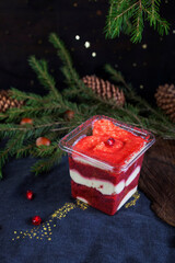 christmas cake with berries and candles