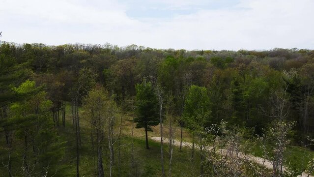 Rising over a small patch of woods in Spring.