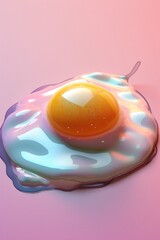 A vibrant, studio shot of an futuristic sunny side up egg on vivid purple pink blue background. Generated AI.