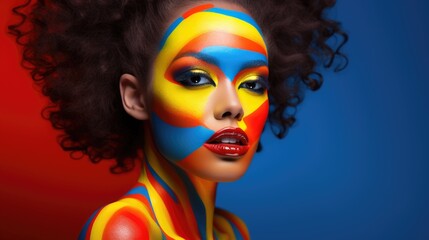 Fashion portrait of model with creative vibrant color make-up. Generative AI