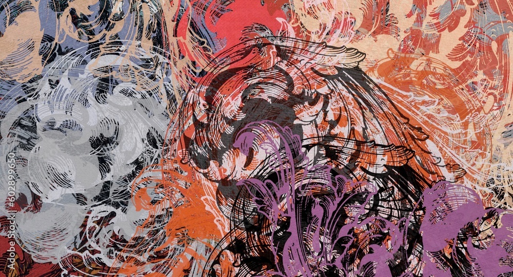 Poster abstract texture psychedelic fractal of chaotic figures of various shapes and sizes