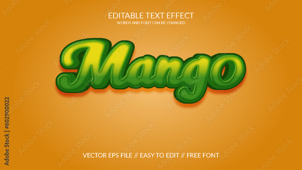 Wall mural mango 3d fully editable vector text effect template