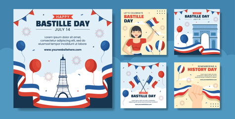 Happy Bastille Day Social Media Post Illustration Flat Cartoon Hand Drawn Templates Background