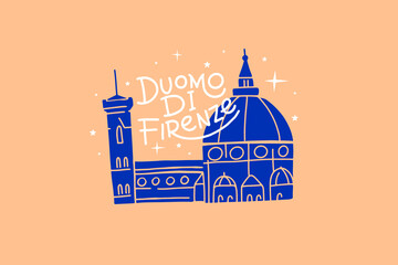 Florence Cathedral. Popular tourist sight in Italy. Design element for souvenir products. Vector illustration isolated.