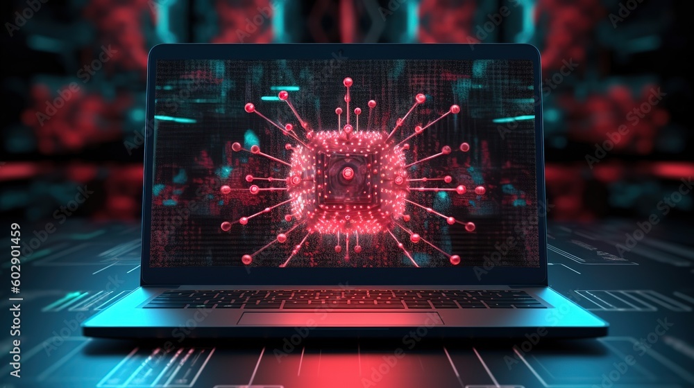 Poster laptop with viruses.generative ai