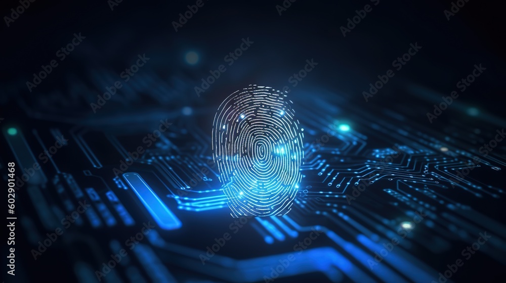 Poster Businessman fingerprint scanning and biometric authentication.Generative AI