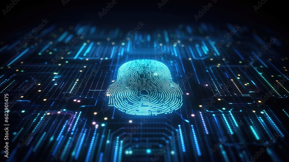 Poster Businessman fingerprint scanning and biometric authentication.Generative AI