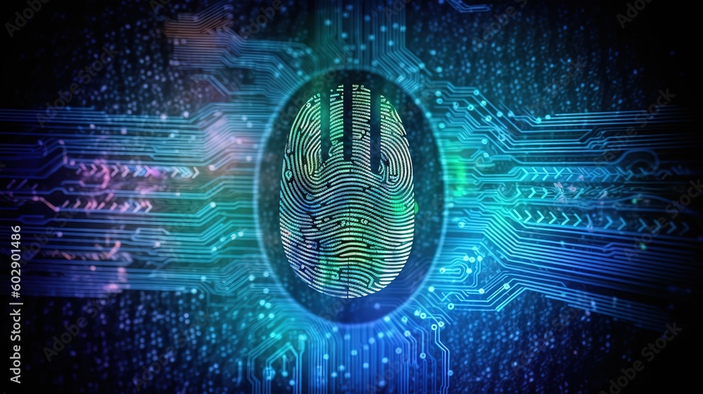 Poster Businessman fingerprint scanning and biometric authentication.Generative AI