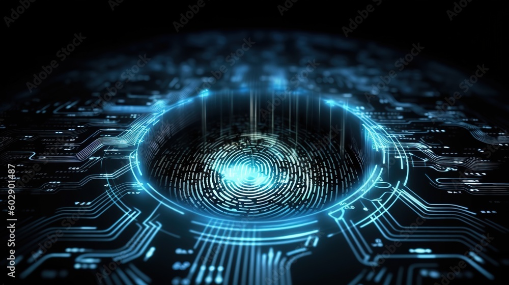 Poster Businessman fingerprint scanning and biometric authentication.Generative AI