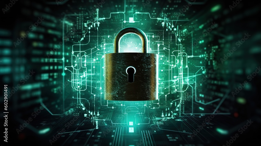 Poster The concept of cyber security, cyber security and login and password.Generative AI