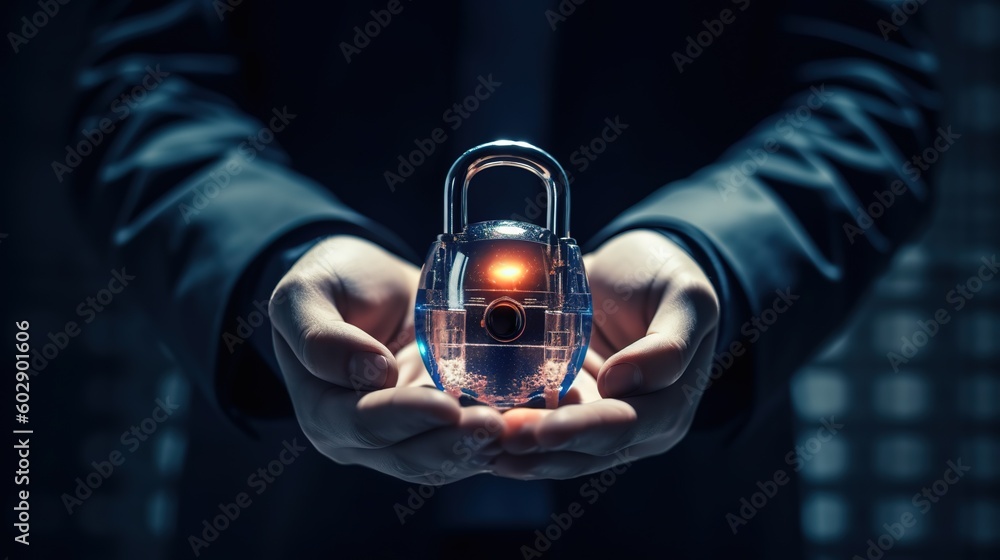 Poster Cybersecurity and privacy concepts to protect data.Generative AI