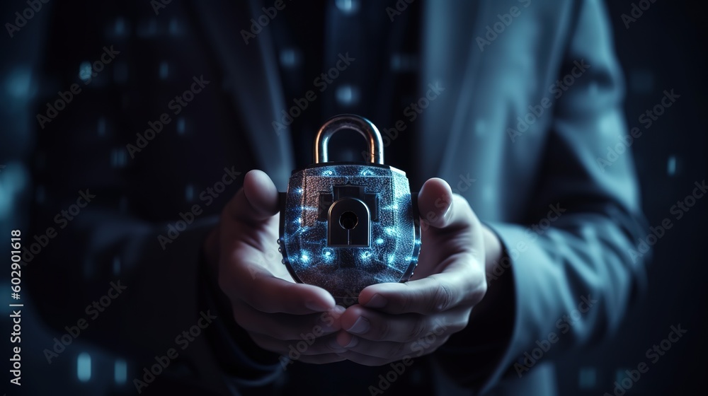 Poster Cybersecurity and privacy concepts to protect data.Generative AI