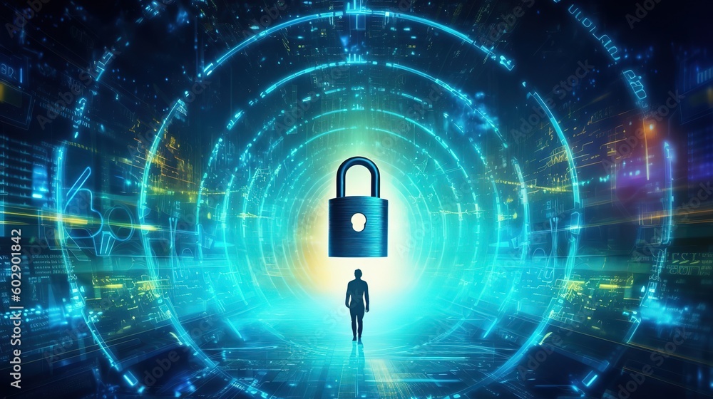 Poster Cybersecurity and privacy concepts to protect data.Generative AI