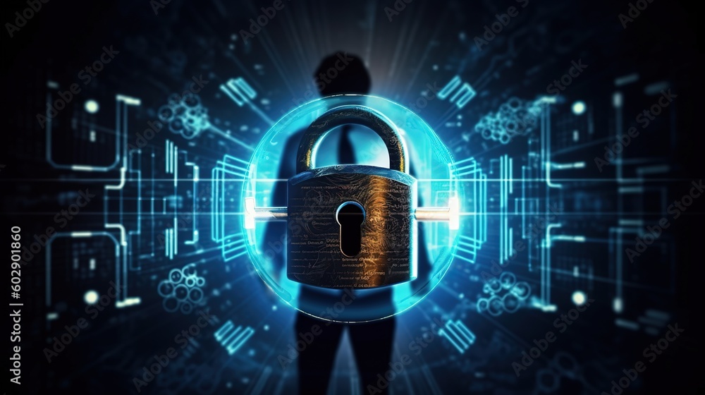 Poster Cybersecurity and privacy concepts to protect data.Generative AI