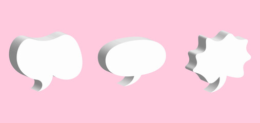 3d speech bubble, social media chat message icon. Empty text bubbles in various shapes, comment, dialogue balloon set
