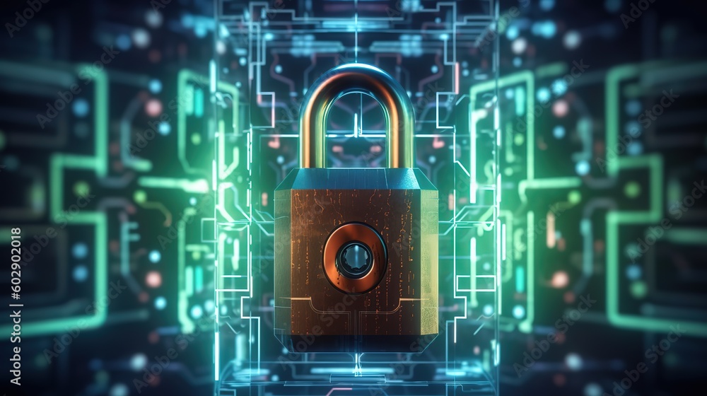 Poster Cybersecurity and privacy concepts to protect data.Generative AI