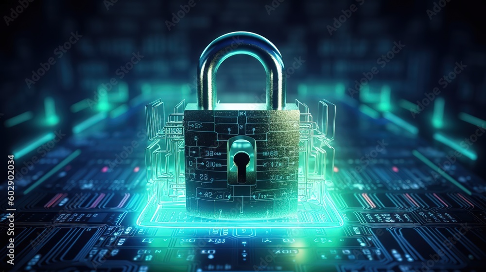 Poster Cybersecurity and privacy concepts to protect data.Generative AI