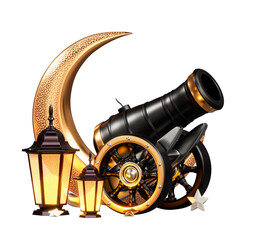 Islamic Cannon with lantern icon 3d render Cutout