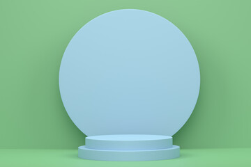 Pastel green cylinder podium with steps on blue background