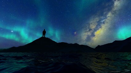 man thinking and looking up under the starry sky © 永明