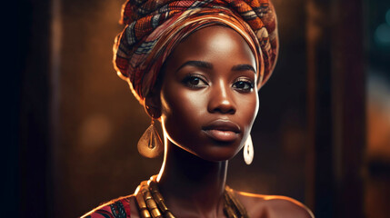 Fototapeta na wymiar Generative Ai. a beautiful african woman in a turban