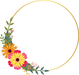 Circle Gold Frame with Flowers and Leaf