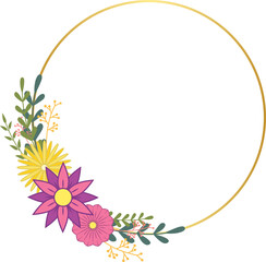 Circle Gold Frame with Flowers and Leaf