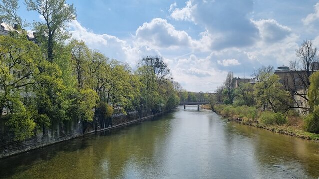 Munich river with couldy sky