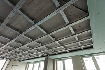 Working process of installing metal frames for plasterboard -drywall