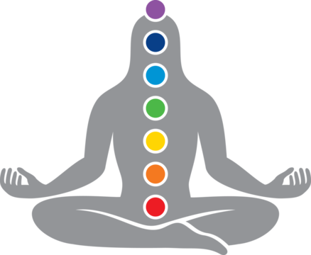 Man figure with symbols of chakras PNG illustration