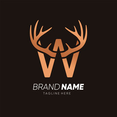 Letter W Deer Antlers Logo Design Vector Icon Graphic Illustration Background Template