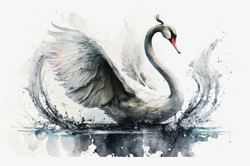 Swan watercolor hand drawn style. distinct generative AI image. - obrazy, fototapety, plakaty