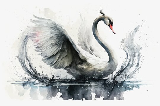 Swan watercolor hand drawn style. distinct generative AI image.