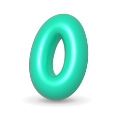 Glossy, lustrous and colorful mint aquamarine balloon number Zero Nil. 3d realistic design element isolated on white background. For birthday cake, events, happy birthday.