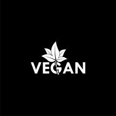 Vegan icon symbol isolated on black background 