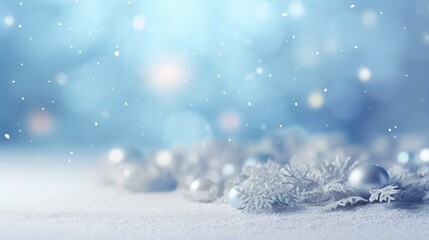 Winterlicher Hintergrund, Schnee, Licht, funkeln, Bokeh, generative AI, Weihnachten, Dekoration