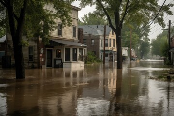 Obraz premium Raging Waters: Striking Photo Illustrating the Destructive Force of Flooding