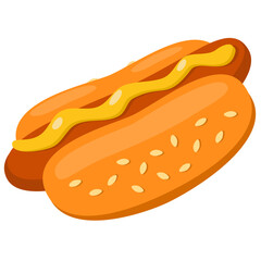 Hot dog with mustard illustration. Isolated fast food element, can be used as an icon, for menu, cafe