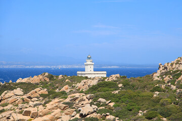Fototapeta na wymiar New Lighthouse of Capo Testa (Faro di Capo Testa) at Sardinia 