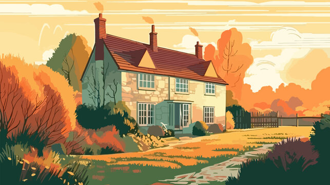 British countryside, English country garden, flat vector illustration, EPS 10.