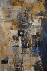 Multimedia Fusion A Tapestry of Urban Artistry in Gold and Blue Hues AI generated