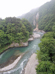 中洲のある川と森