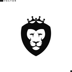 Lion head with crown sign. Wild animal