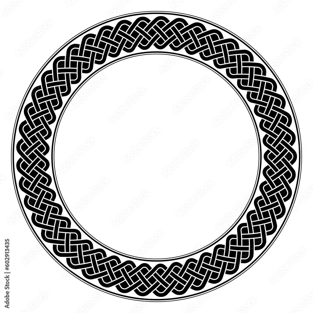 Poster circle frame with guilloche knot pattern. border made of endless repeated motifs of the solomons kno