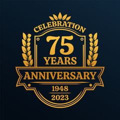 75 years anniversary icon or logo. Vintage birthday banner design. 75th anniversary jubilee celebration badge or label. Vector illustration.