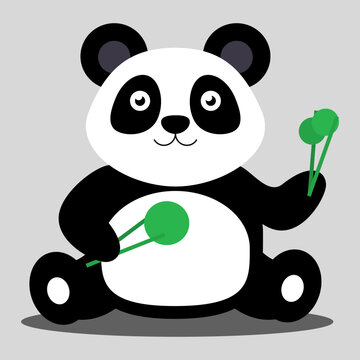 Simple vector illustration panda with food