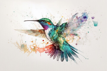 hummingbird in aquarelle style, ai generated - obrazy, fototapety, plakaty