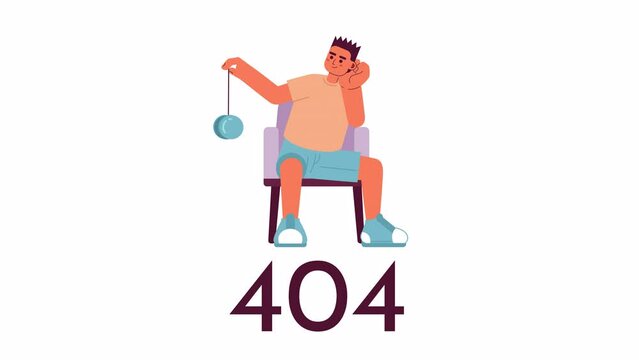 Boy playing yoyo 404 error animation. Adolescent boredom. Throwing toy. Empty state 4K video concept footage, alpha channel transparency. Colorful page not found flash message for UI, UX web design