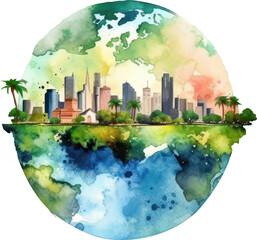 World and City Environment Day Watercolor. Generative AI